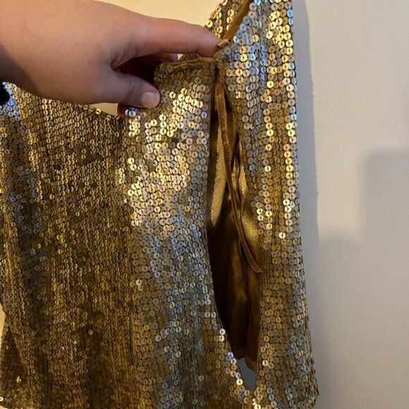 Gold Sequin Scala 100 % Silk Evening Top with Side Zipper, Size XL - Picture 6 of 8